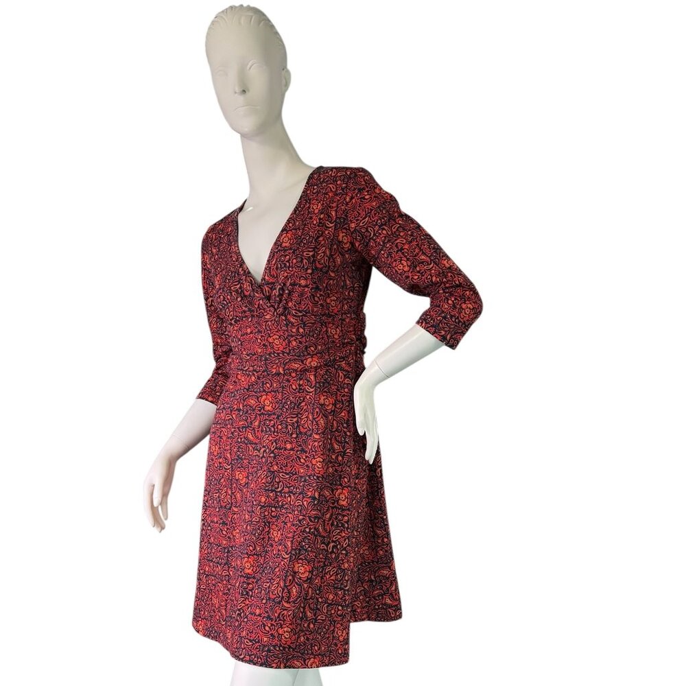 Patagonia Margot Floral V-Neck Faux Wrap Dress in Tidal Teal 3/4 Sleeve Size S